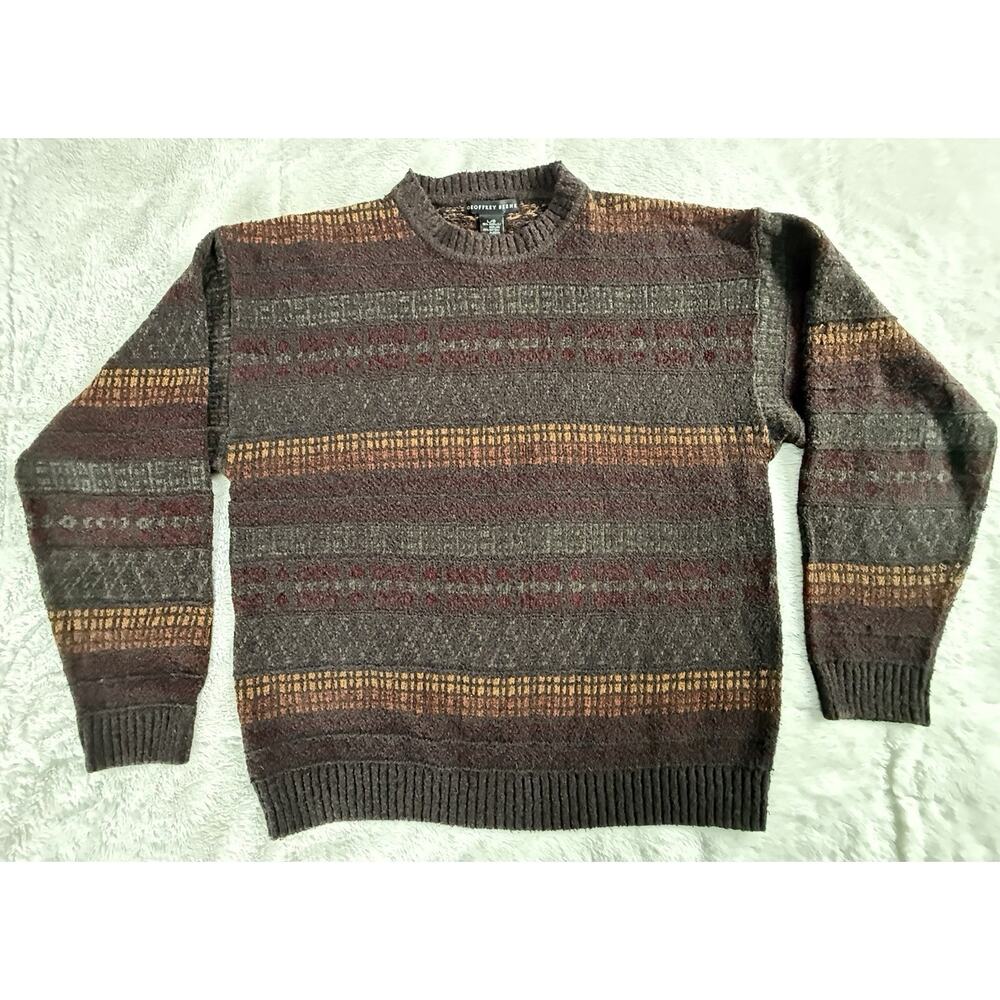 VTG 90s Geoffrey Beene Patterned Crew Sweater Mens L Multi Prep Academia